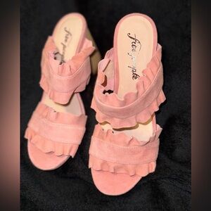 Free People Pink Plush Mules with Rhinestone Accents